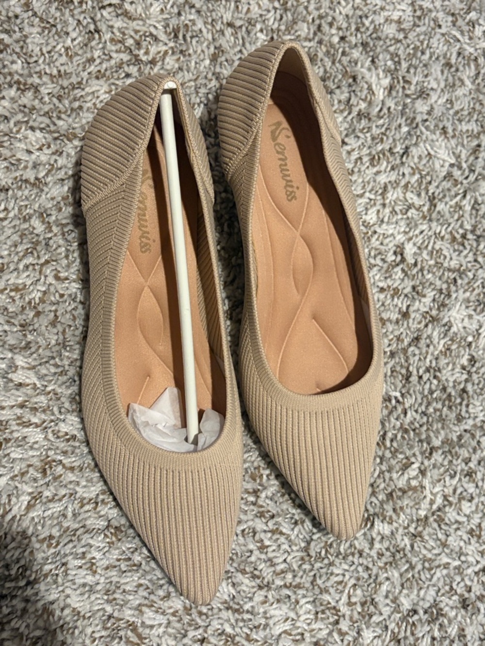 Brand New Never Worn Emu Ribbed Knit Pointed Toe Flats in Beige